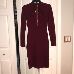 Cut out long sleeve midi dress size small wine